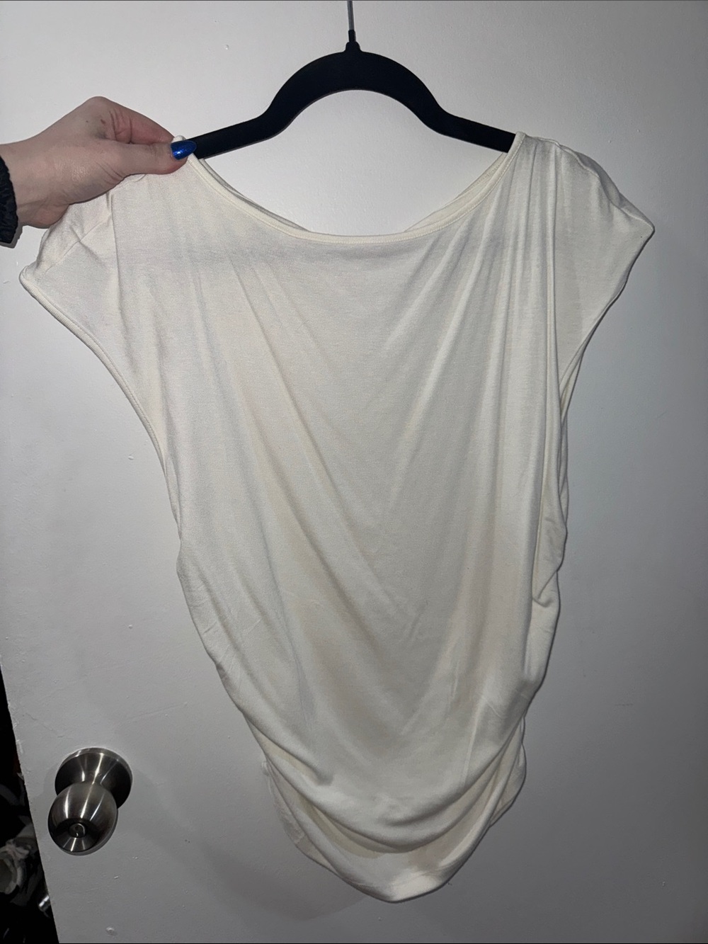H&M Cream Draped Cap-Sleeve Tunic Top
